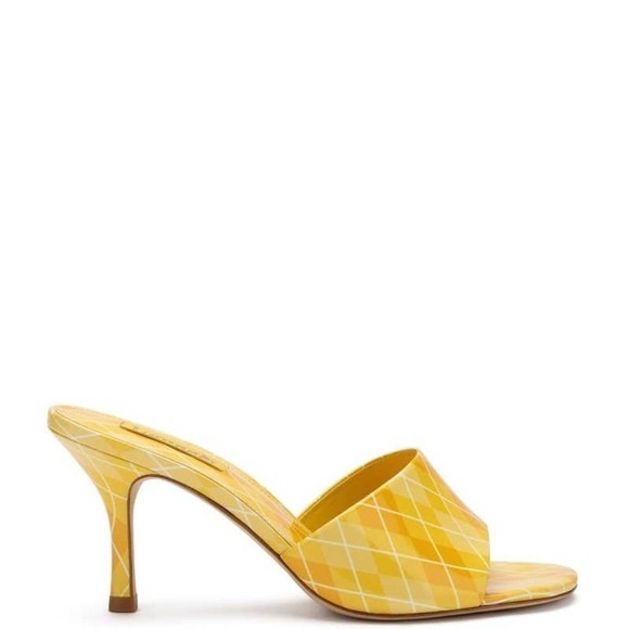 LARROUDÉ Colette Patent Leather Mules - Sun Argyle